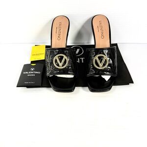 Valentino Black Venere Mules with Gold Accents